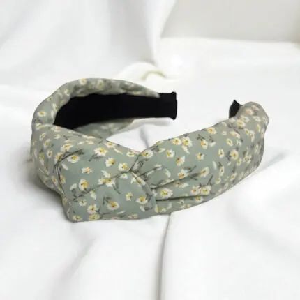 Opaska do włosów turban zielona z kwiatuszkami