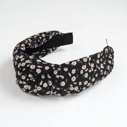 Opaska do włosów turban czarna z kwiatuszkami