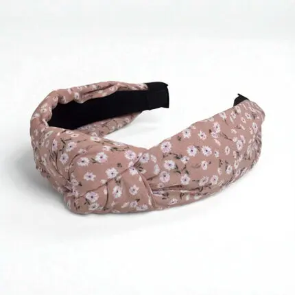 Opaska do włosów turban różowa z kwiatuszkami