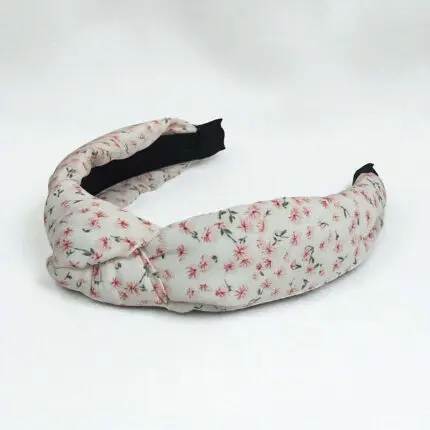 Opaska do włosów turban biała z kwiatuszkami