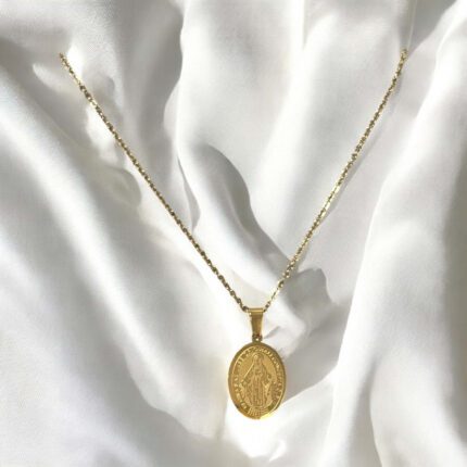 Naszyjnik stal chirurgiczna złoty z zawieszką medalik