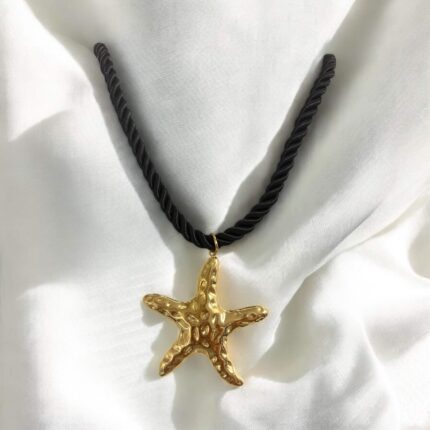 Naszyjnik stal chirurgiczna złota rozgwiazda na czarnym sznurku
