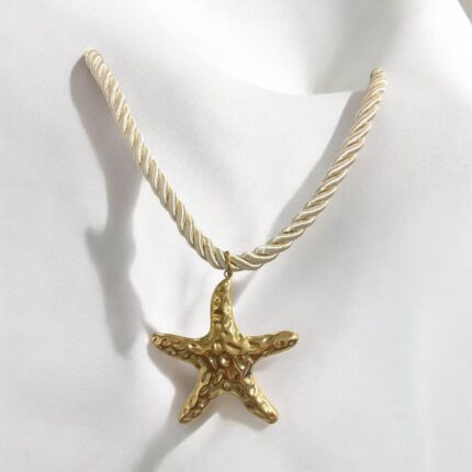 Naszyjnik stal chirurgiczna złota rozgwiazda na białym sznurku
