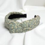Opaska do włosów turban zielona z kwiatuszkami