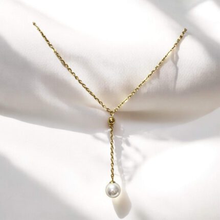 Krawatka stal chirurgiczna złota z perełką