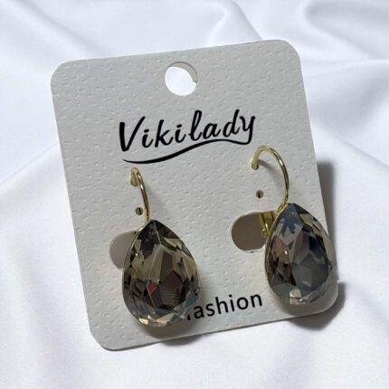 Kolczyki stal chirurgiczna złote kryształowa łezka szara