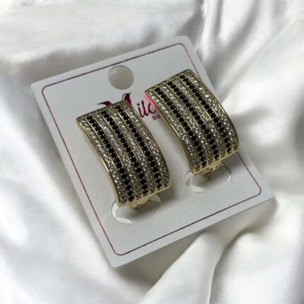 Kolczyki stal chirurgiczna złote prostokąt z biało-czarnymi cyrkoniami