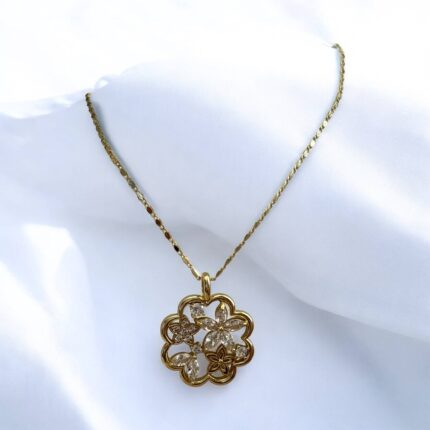 Naszyjnik stal chirurgiczna złoty kwiat z kryształowymi kwiatuszkami
