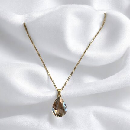 Naszyjnik stal chirurgiczna złoty kryształowa szara łezka