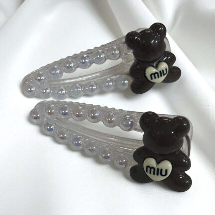 Zestaw 2 spinek czekoladowy miś z perełkami