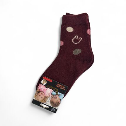 Skarpety dziecięce termo angora bordowe w groszki 31-34