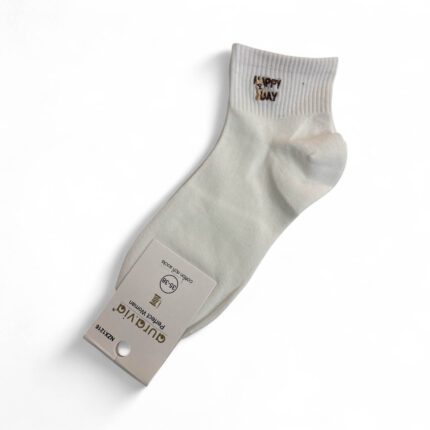 Skarpety damskie bawełniane z naszywką miś białe 35-38