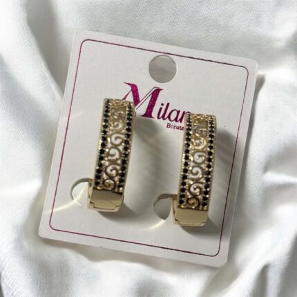 Kolczyki stal chirurgiczna złote kółeczka boho z czarnymi cyrkoniami