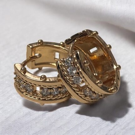 Kolczyki stal chirurgiczna złote kołeczka z kuleczkami i cyrkoniami