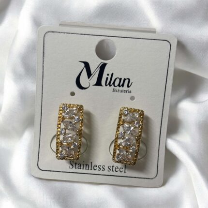 Kolczyki stal chirurgiczna złote kryształowy prostokąt