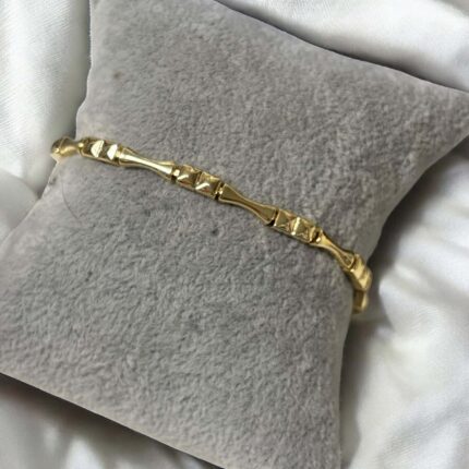 Bransoletka stal chirurgiczna złota elipsa z kwadracikami