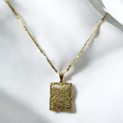 Naszyjnik stal chirurgiczna ażurowy prostokąt