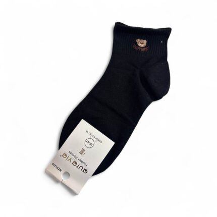 Skarpety damskie bawełniane z naszywką miś czarne 38-41
