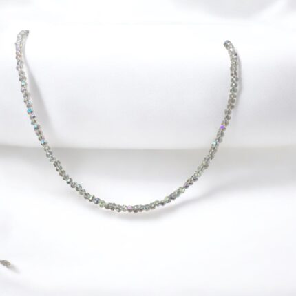 Naszyjnik stal chirurgiczna biała mgiełka z koralików