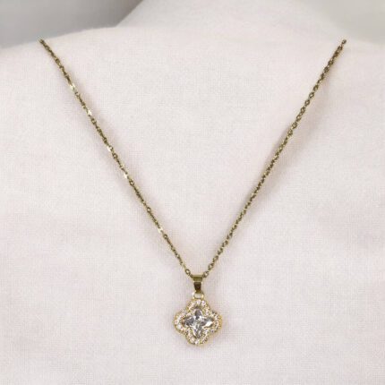 Naszyjnik stal chirurgiczna złoty kryształowy lilak