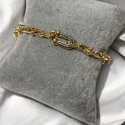 Bransoletka stal chirurgiczna złota tifani z czarnymi cyrkoniami