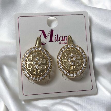 Kolczyki stal chirurgiczna złote ażurowy owal boho z cyrkoniami
