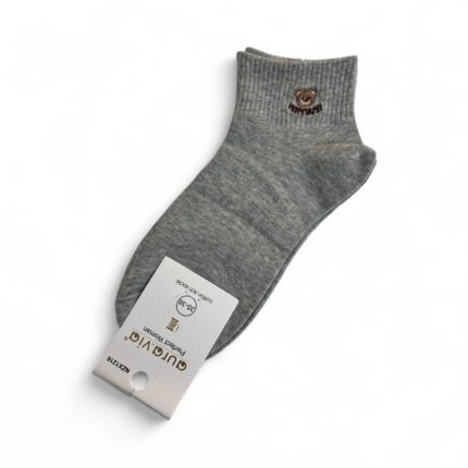 Skarpety damskie bawełniane z naszywką miś szare 38-41