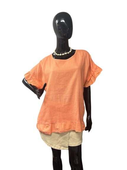 Lniana bluzka z falbankami pomarańcz
