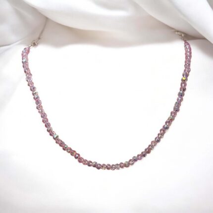 Naszyjnik stal chirurgiczna różowa mgiełka z koralików