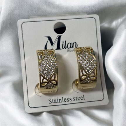 Kolczyki stal chirurgiczna złote grube kółeczka ażurowe z cyrkoniami