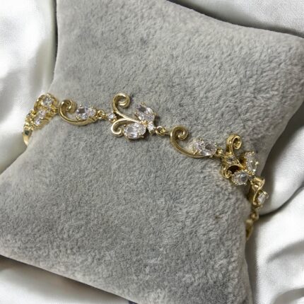 Bransoletka stal chirurgiczna złota kwiatuszki z kryształkami