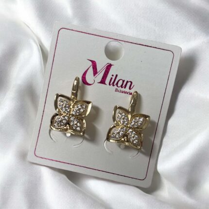 Kolczyki stal chirurgiczna złote kryształowy kwiat lilak