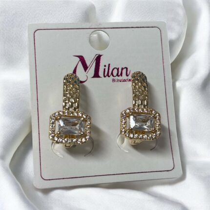 Kolczyki stal chirurgiczna złote ażurowy patyczek z prostokątnym kryształkiem