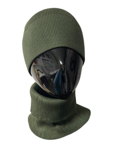 Podwójny komplet czapka + komin prążek BUTELKOWA ZIELEŃ