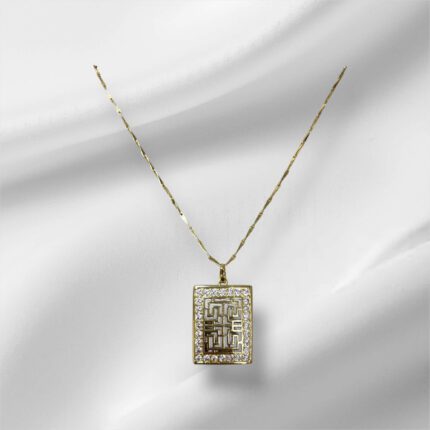 Naszyjnik stal chirurgiczna złoty prostokątna grecja z cyrkoniami