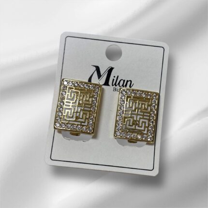 Kolczyki stal chirurgiczna złote prostokątna grecja z cyrkoniami