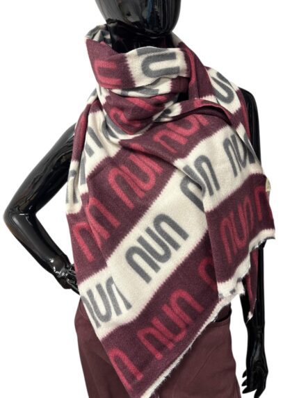 Ciepły WEŁNIANY SZAL NIU NIU BORDOWO-BEŻOWY