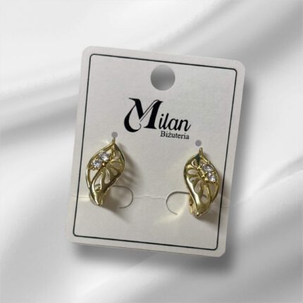 Kolczyki stal chirurgiczna złote listek z kryształkami