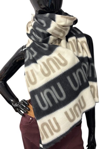 Ciepły WEŁNIANY SZAL NIU NIU CZARNO-BEŻOWY