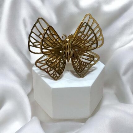 Pierścionek regulowany złoty stal chirurgiczna ażurowy motyl