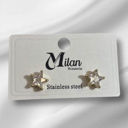 Kolczyki stal chirurgiczna złote kryształowa gwiazdka