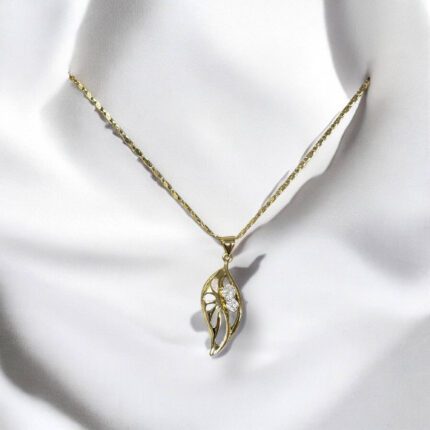 Naszyjnik stal chirurgiczna złoty listek z kryształkami