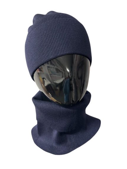 Podwójny komplet czapka + komin prążek GRANAT