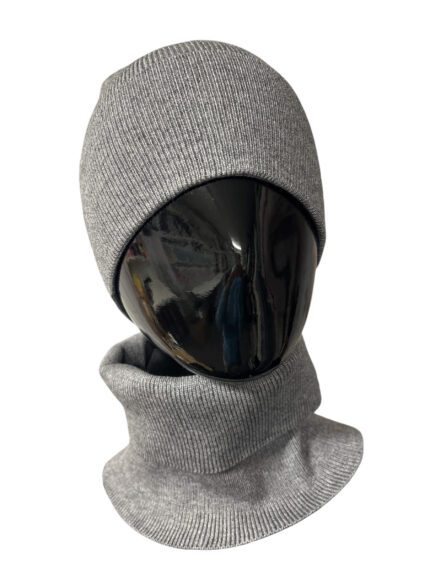 Podwójny komplet czapka + komin prążek SZARY