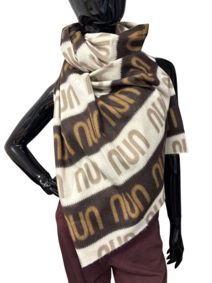 Ciepły WEŁNIANY SZAL NIU NIU BRĄZOWO-BEŻOWY