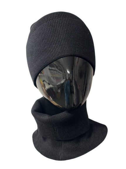 Podwójny komplet czapka + komin prążek CZARNY