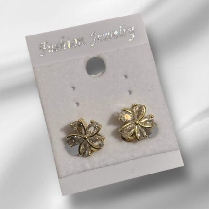 Kolczyki stal chirurgiczna złote kwiatuszek z kryształami na kółeczku