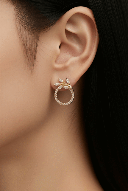 Kolczyki stal chirurgiczna złote wianuszek z listkami (2172)